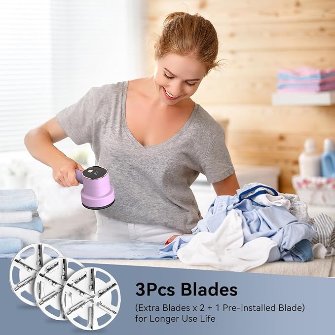 Smyeviva Rechargeable Fabric Shaver for Clothes: 6-Leaf Blades & 3 Speeds to Remove Pilling, Fuzz & Lint Balls - with LED Display, Portable Electric Lint Remover for Sweater, Couch, Blanket, Furniture