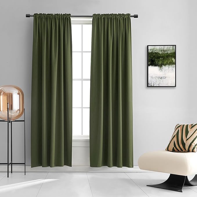 Loden/Dark Olive Green Blackout Curtains 52 Inch by DONREN