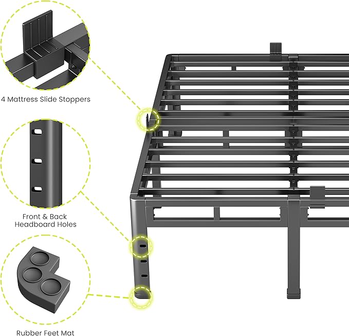 NKZ Twin Size Bed Frame 14 Inch, Metal Bed Frame & Box Spring 2 in 1 Platform with Round Corner Legs, 4000lbs Weight Capacity Reinforced Metal Frame, Headboard Hole, Noise-Free, Easy Assembly