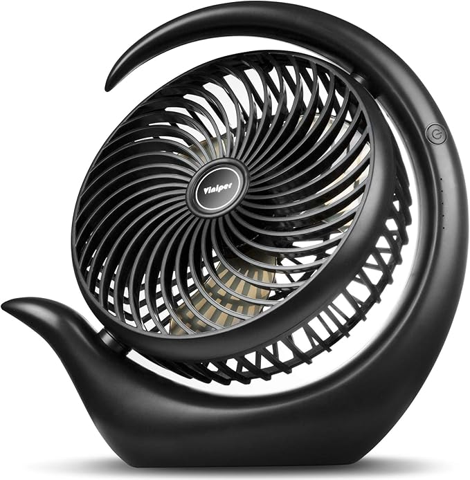 Viniper 8.7 inch Portable Rechargeable Fan, Small Table Fan : 180 Rotation and 3 Speeds Strong Wind Quiet Desk Fan, Long Working Hours for Home Outdoor (Black, Light Black Blade)