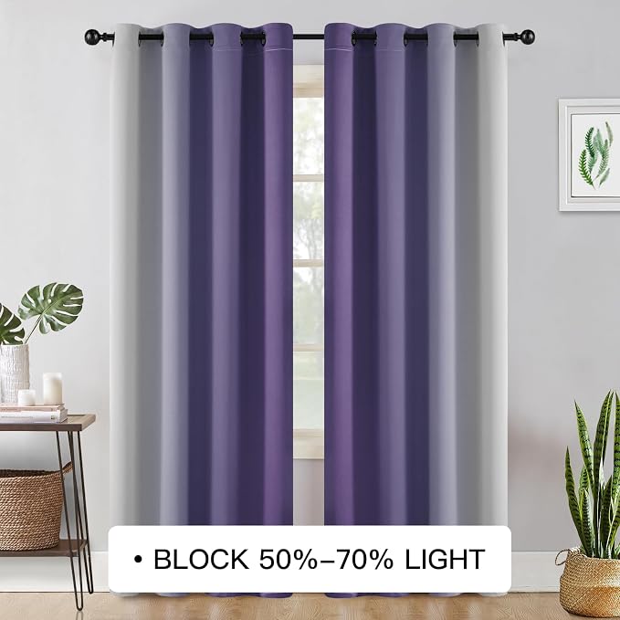 COSVIYA Curtains & Drapes Grommet Ombre Lilac Curtains W52 x L63 Inch | Room - Image 2