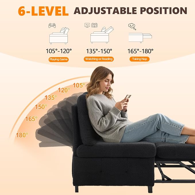 VINGLI Convertible Sofa Bed Tufted Teddy Fleece Sleeper Chair Bed Couch Armless - Image 5
