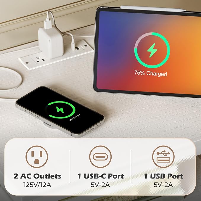 SUPERJARE Nightstand with Charging Station, USB-C Port, Bedside Table | 27.7 - Image 4