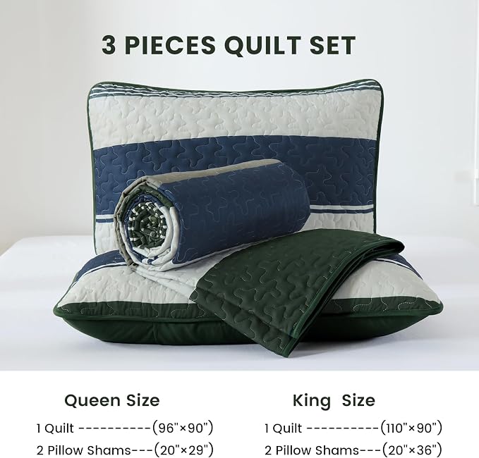 Dinjoy Queen Boho Striped Quilt Set, Breathable All-Season, 3-Piece Set Fits - Image 7