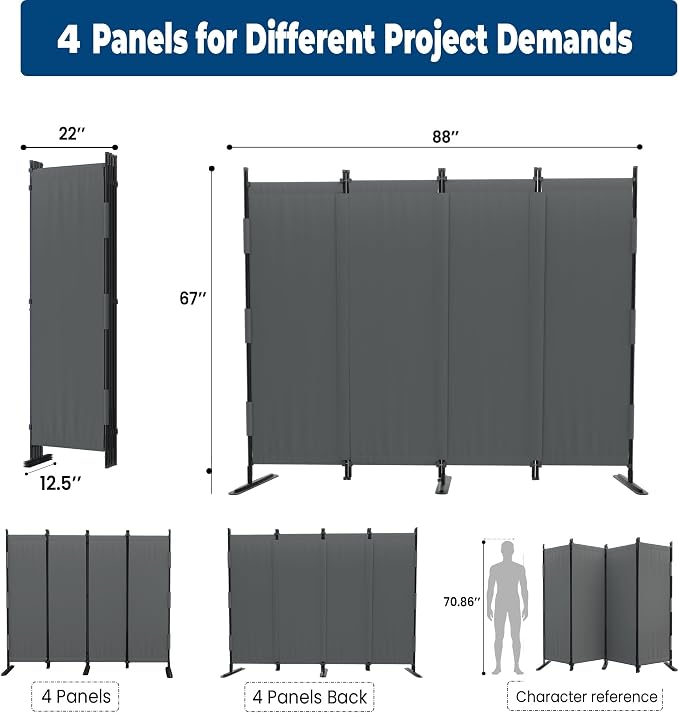 Room Divider 4 Panel Folding Screen 6ft Portable Wall Partition Room Divider - Image 5