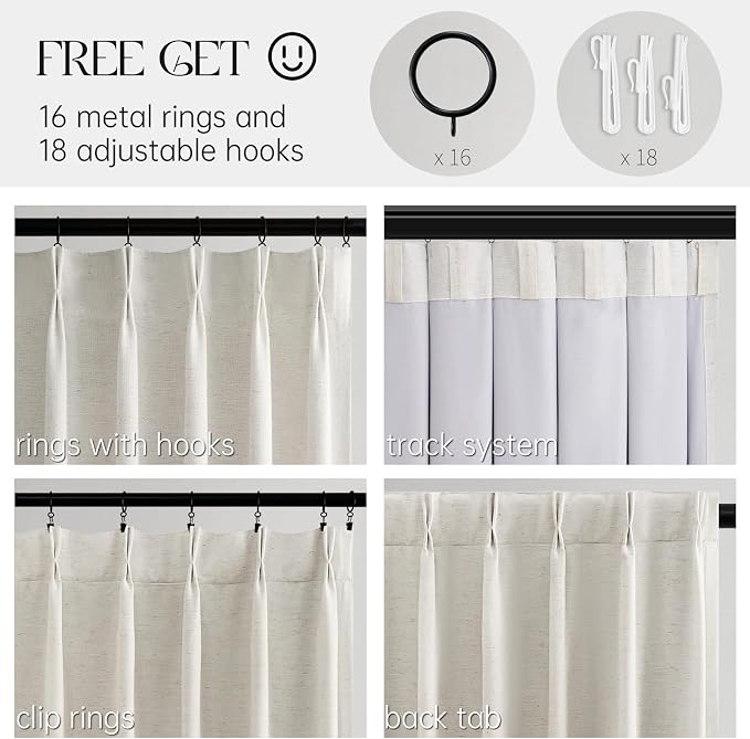 105 inch Long Natural Pinch Pleated 100% Blackout Curtains, Luxury Linen - Image 4