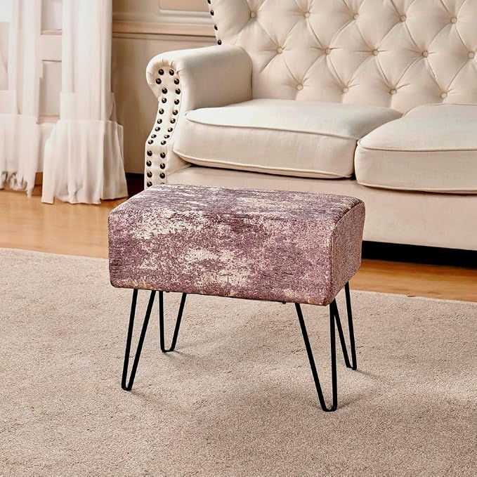 Home Soft Things Jacquard Chenille Ottoman, Kasula-Light Brown, Fuzzy Entry Way - Image 8