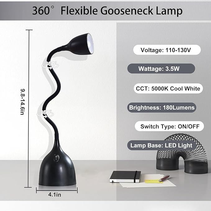 EJIAXIN Desk Lamp for Home Office, LED Reading Light, Small Adjustable Flexible - Image 2