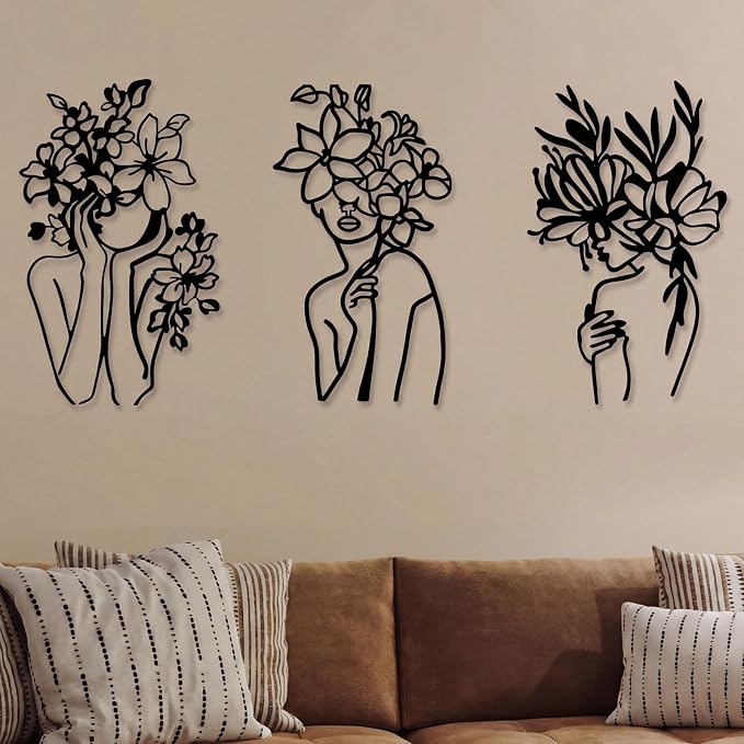 Photect 3 Pcs Metal Wall Art Decor Minimalist Abstract Woman Wall Art Metal by Photect