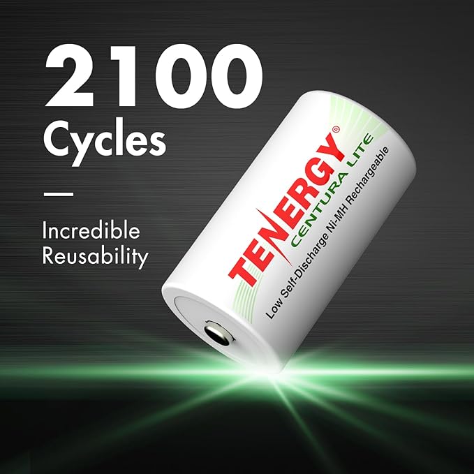 Tenergy 4 Pack Centura Lite D Size Batteries and TN486U 5-Bay Universal Battery Charger with LCD, Micro USB/Type C Input