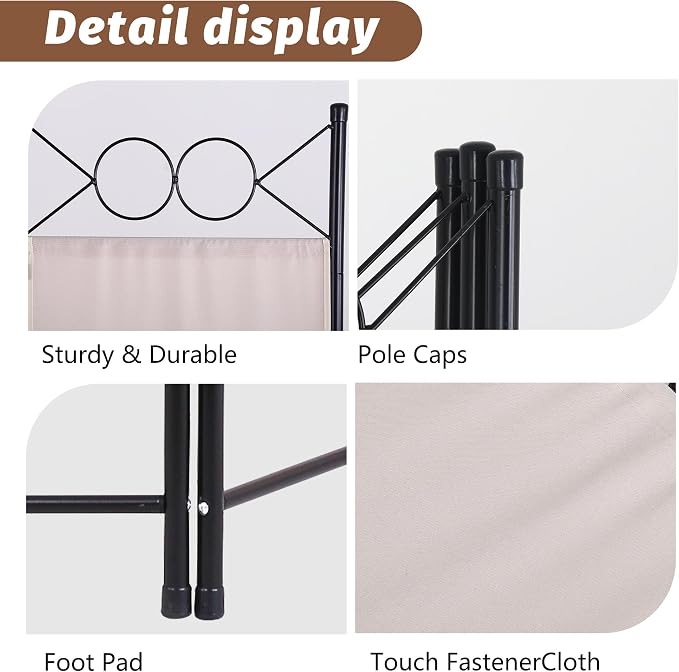 FDW 4 Panel Room Divider and Folding Portable Partition Screen, 6FT Wall - Image 6