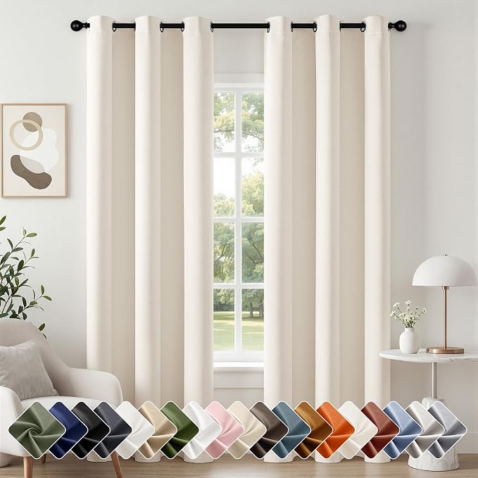 Beige White Blackout Curtains for Bedroom Living Room W40 x L84 Inch | 84 Inch by Woaboy