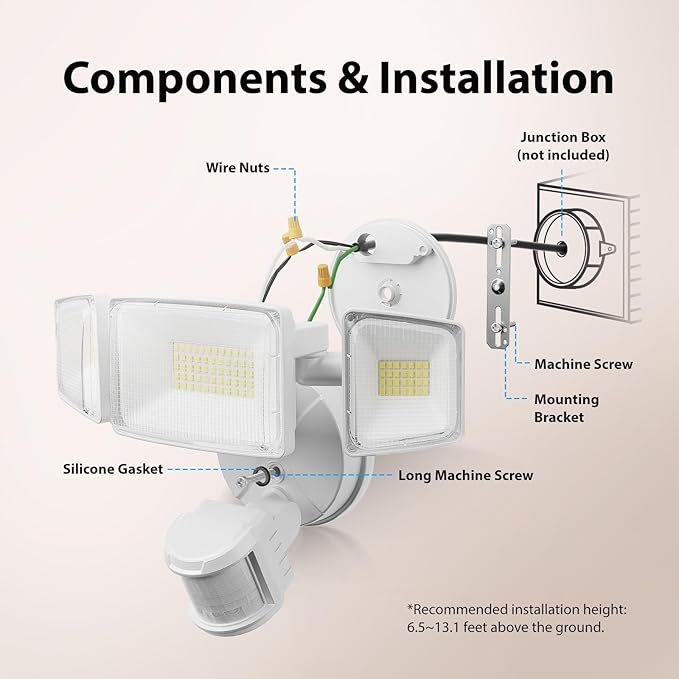 Onforu 2 Pack 100W 11000LM LED Motion Sensor Outdoor Lights, Dusk to Dawn Flood Lights Outdoor Motion Sensor, Hardwired Security Lights Floodlights Outside 6500K Daylight IP65 Waterproof (White)