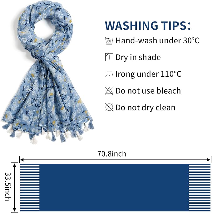 Scarf for Women Lightweight Soft Floral Leopard Printed Scarves Fall Winter Fashion Shawl Wrap with Fringe