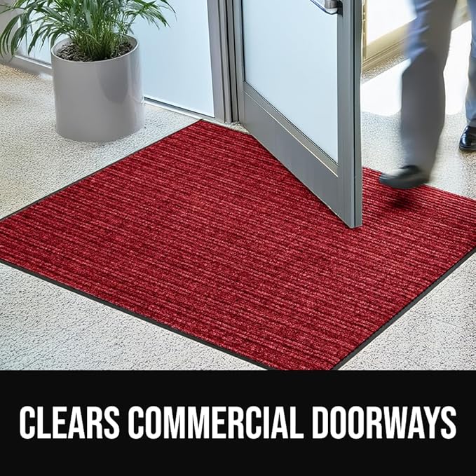 GORILLA GRIP Waterproof Traffic Guard Door Mat, 60x36, Heavy Duty Entryway Mats, Strong Rubber Back Commercial Utility Rugs for Office Hallway, Garage Floor and Home, Low Profile Carpet Runner, Red