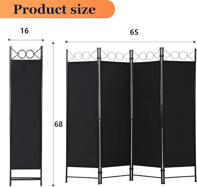 PayLessHere 4 Panel Room Divider 6FT Steel Frame Screen Folding Privacy Divider - Image 7