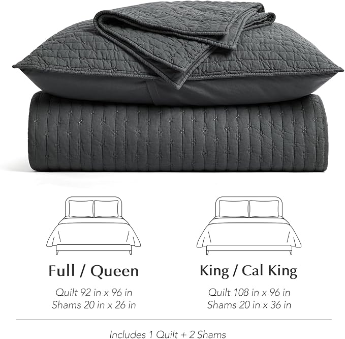100% Cotton Cross Stitch 3-Piece Quilt Set, Charcoal | Cross Stitch Cotton Quilt - Image 7