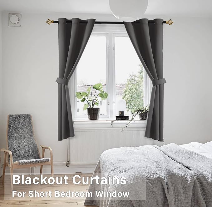 KOUFALL 48 Inch Long Black Out Curtains, Dark Grey - Image 4