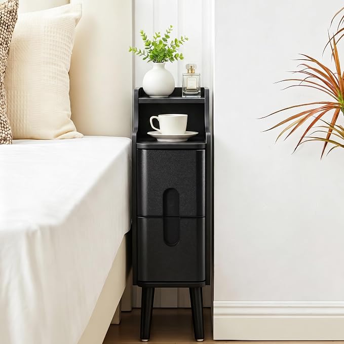 FurSch Narrow Nightstand Set of 2, Wooden Small 2 Drawer, Skinny Bedside Table - Image 8