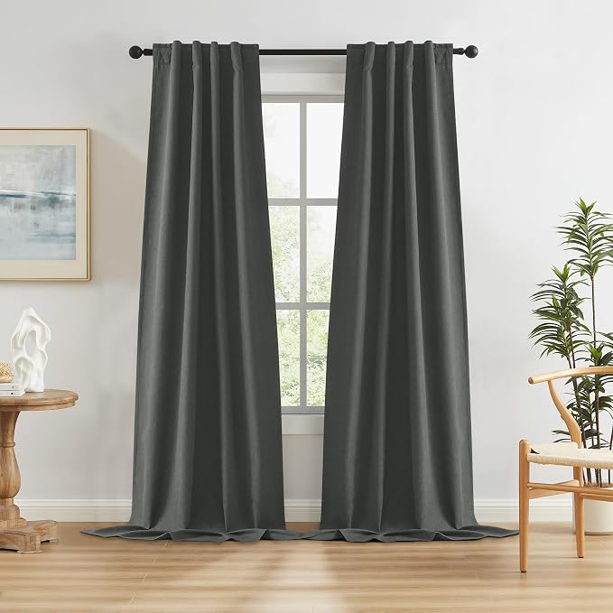 Dark Grey Blackout Curtains for Patio 108 Inch Length, Total Sun Blocking by KEQIAOSUOCAI
