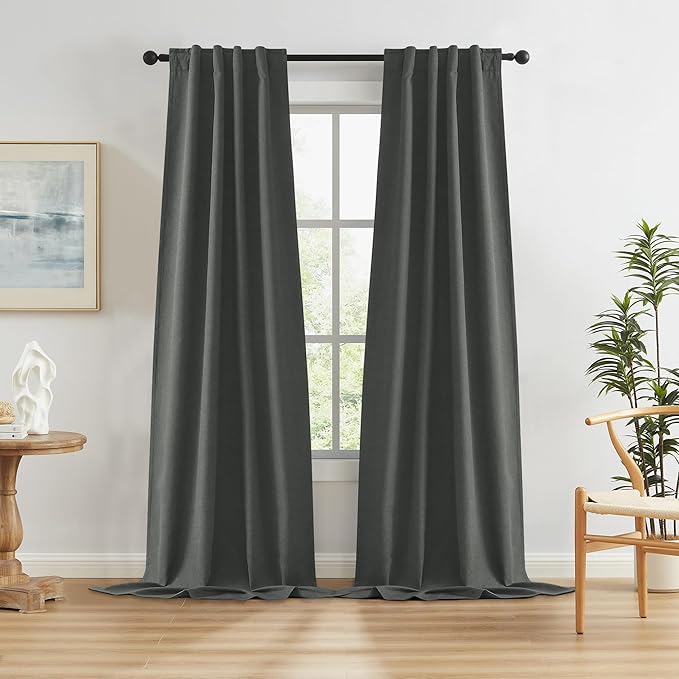 Dark Grey Blackout Curtains for Patio 120 Inch Length, Total Sun Blocking by KEQIAOSUOCAI
