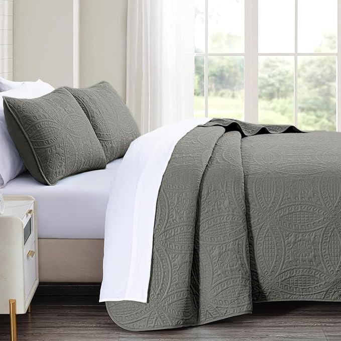 akkialla Dark Grey King/Cal King Quilt Set, Ultrasonic Lightweight Bedspread - Image 4