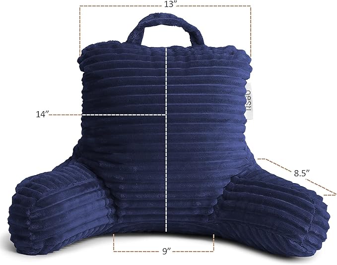 Nestl Reading Pillow for Kids & Teens with Shredded Memory Foam, Luxe Cut Plush Backrest Pillows for Reading and Gaming, for use on Couch, Bed, Floor, Adjustable Support with Washable Cover Navy Blue