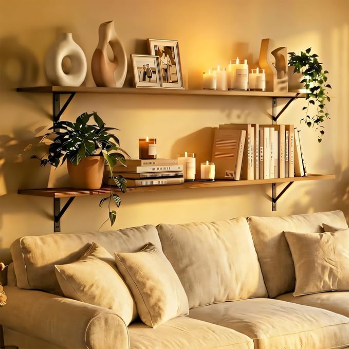 Long Wall Shelves, 55.1Inch Wooden Floating Shelves - Image 6