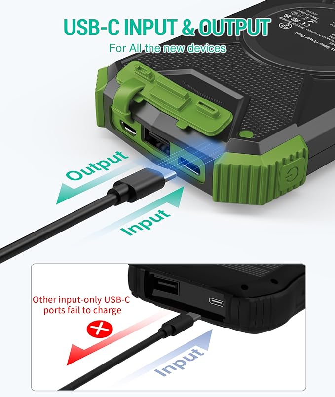 BLAVOR Solar Power Bank 10,000mAh, Portable Wireless Charger, 20W Fast Charging External Battery Pack with USB C for Cell Phones, Solar Panel Charging with Dual Flashlight for Camping