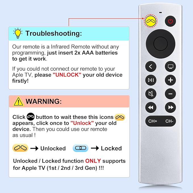(2 Pack) Replacement Remote for Apple-TV-Remote-Control 4K/HD (NOT Siri & NO Voice)