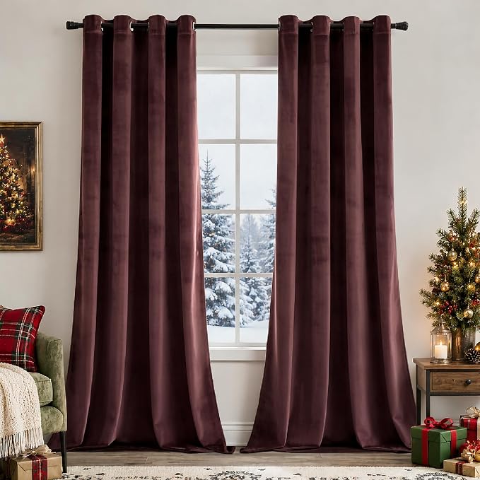 MIULEE Velvet Curtains Christmas Ruby Red 52 x 108 Inch Length Set of 2 | Extra by MIULEE