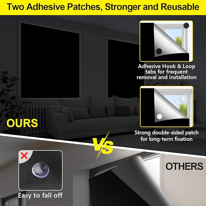 FADOTY 100% Blackout Curtains 2 Pack, No Drill, Sun Heat Light Blocker - Image 4
