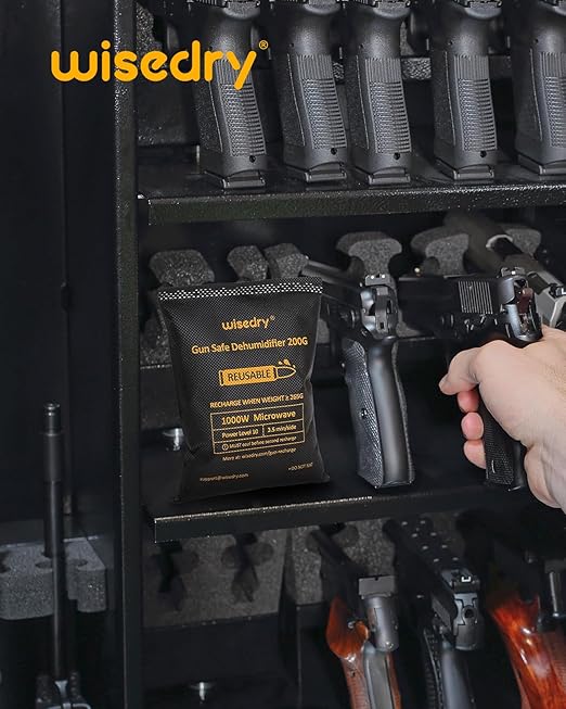 wisedry 200 Grams x 4 Packs Gun Safe Dehumidifier, Reusable Moisture Absorber for Gun Safes, Rechargeable Gun Safe Silica Gel Desiccant
