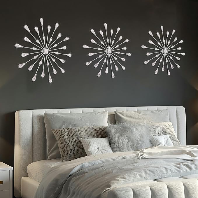 ZEXUIRU 3 Set Silver Starburst Wall Art - Image 3