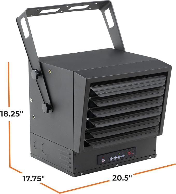 Comfort Zone 10,000W Hard-Wired Garage Heater – Industrial & Commercial Ceiling Mount, 240V Fan-Forced Heater with Remote, Digital Thermostat, Timer, 2 Heat Settings, Overheat Protection, Black