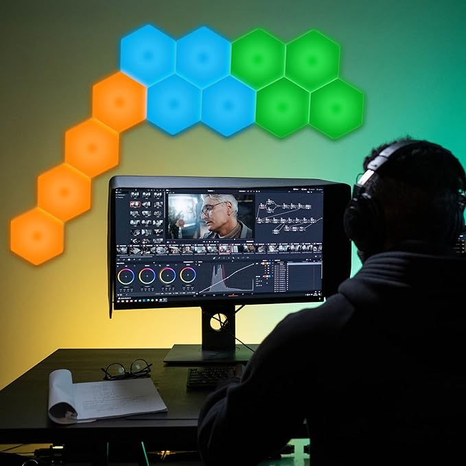 Vcwtty Hexagon Lights, Smart LED Wall Lights with Remote, 13 Colors Touch-Sensitive DIY Modular Assembled RGB Wall Panels, Hex Light with USB-Power for Autism, Game Room Decor, Party (6-Pack)