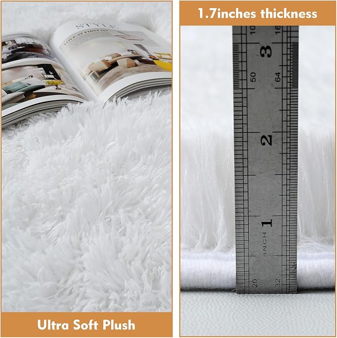 White Round Shag Area Rug for Bedroom, Washable Fuzzy Carpet for Room Boys - Image 6