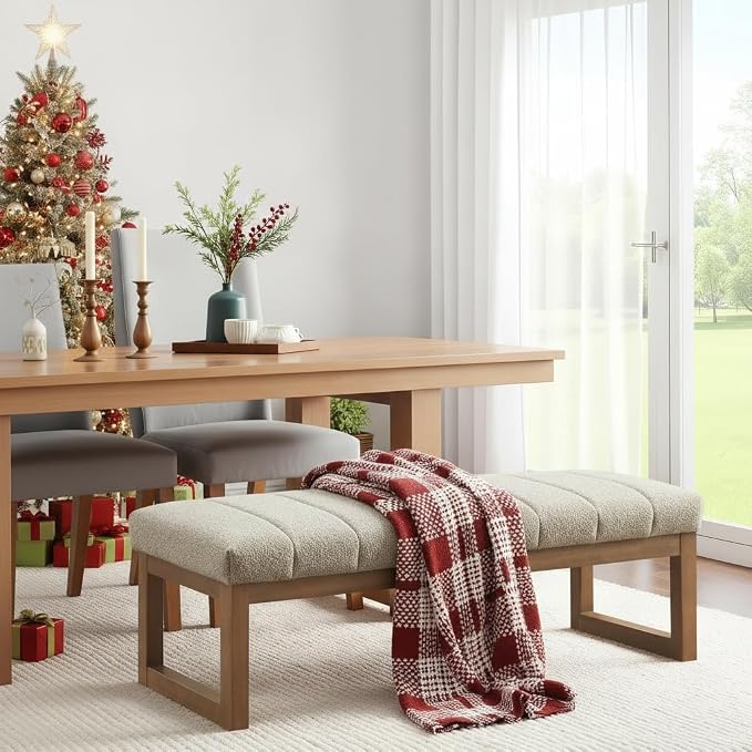 Zihanhome 52.7" Bedroom Bench for End of Bed, Modern Upholstered Teddy Fabric - Image 9