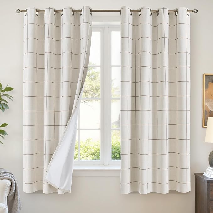 Brown Plaid Linen Blackout Curtains by Lajode