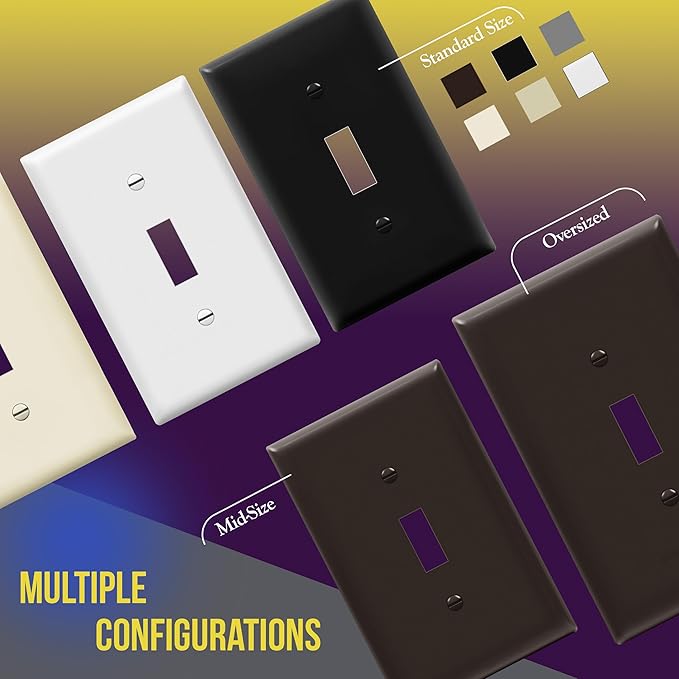 ENERLITES Toggle Light Switch Wall Plate, Gloss Finish, Midway Size 2-Gang 4.88" x 4.92", Unbreakable Polycarbonate Thermoplastic, UL Listed, 8812M-BR, Brown