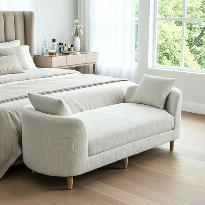 77.2" Oversized Chaise Lounge, Curved Soft End of Bed Bench by Aortzio