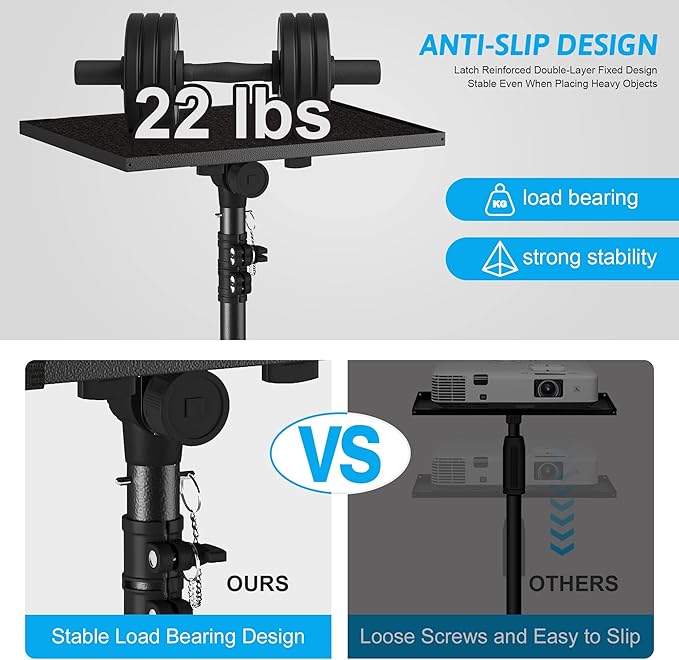 DECOSIS Projector Stand Tripod Adjustable, Laptop Height from 23.5 to 63.5 inches with Gooseneck Phone Holder, Floor for Office, Home, Stage, Studio, DJ Racks Holder Mount, 23.5inch-63.5inch