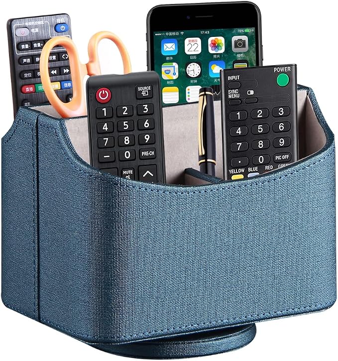 PU Leather 360° Rotatable Remote Control Holder, Nightstand TV Remote Caddy | by PUSU