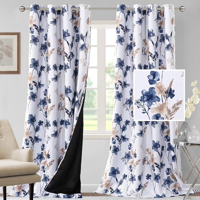 H.VERSAILTEX 100% Blackout Curtains 108 inch Length 2 Panels Set Cattleya by HVERSAILTEX