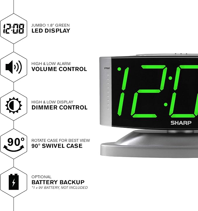 Sharp Digital Alarm Clock with Swivel Base - Image 3