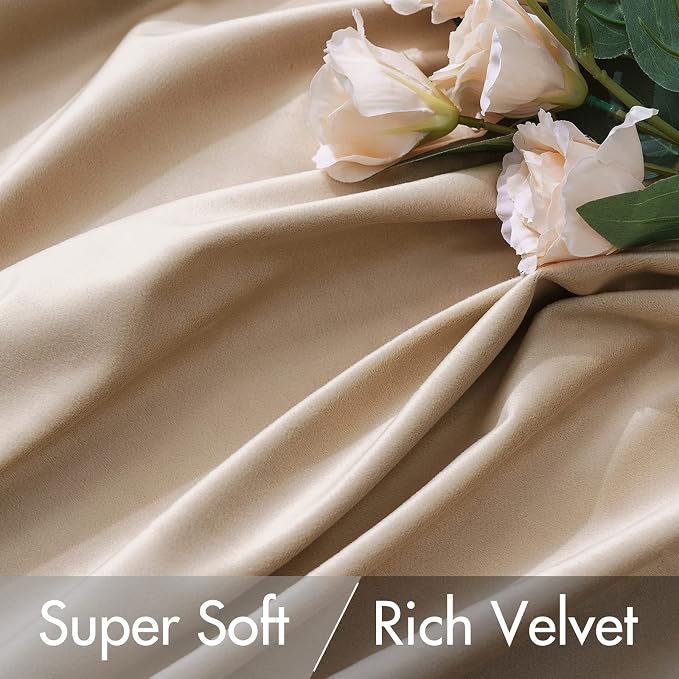 MIULEE Camel Beige Velvet Pinch Pleat Blackout Curtains W52 X L96 Inches | 2 - Image 4