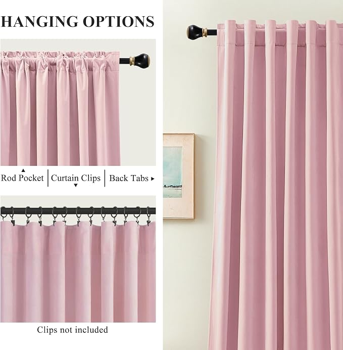 Velvet Curtains for Girls Bedroom Back Tab Drapes Room Darkening Luxury | - Image 2
