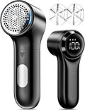 FrSara Fabric Shaver, Rechargeable Lint Remover, 3-Speed Electic Lint Shaver, 6-Blade Sweater Shavers to Remove Pilling, Battery Powered with LED Display for Furniture,Clothes, Upholstery, Black