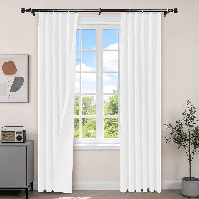Etherealveil Pure White Pinch Pleated Semi Blackout Curtains 2P 40"x84" | Back by Etherealveil