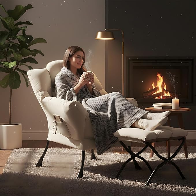 Furlide Lazy Chair with Ottoman, Comfy Fabric Accent Lounge Arm Chair with - Image 5